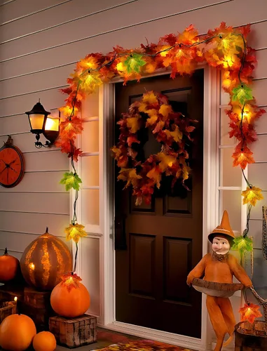 Vista 6 de Luces de Cadena de Otoño con Hojas de Arce, 13.6 Pies de Luces de Cadena para Exteriores Enchufables con 35 Bombillas de Hoja de Arce Multicolor