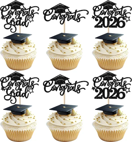 Vista 11 de Paquete de 24 adornos para cupcakes de graduación 2025 con purpurina I Am Done Diploma Felicidades Graduado Cap Cupcake Picks Class Of 2025