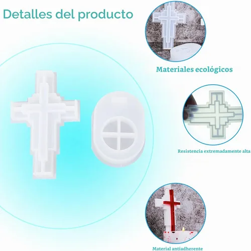 Vista 5 de Molde de vela de cruz de Jesús con base, molde de resina de silicona para manualidades de bricolaje