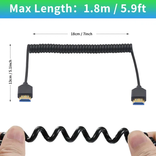 Vista 7 de Duttek Cable HDMI 8K Enrollado 3 pies - 6 pies, Cable HDMI 2.1 Enrollado 48Gbps, Cable HDMI Macho a Macho Extremadamente Delgado Soporta 8K@60Hz