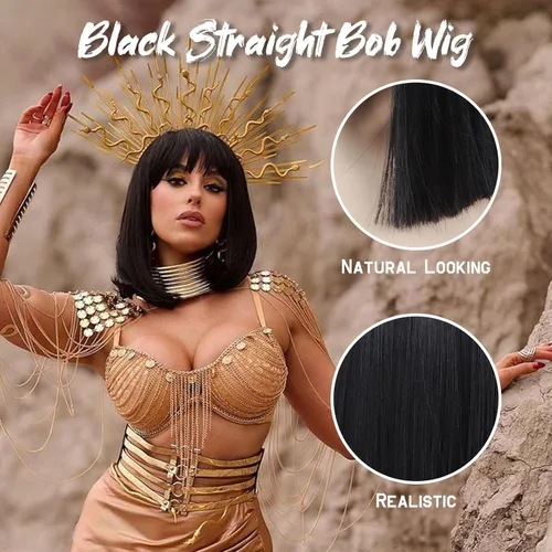 Vista 85 de Peluca de cosplay estilo Bob azul oscuro + horquilla de libélula + collar para fiesta, disfraz de Halloween, peluca de mujer