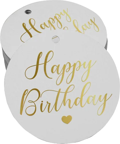 Vista 21 de Etiqueta de papel para colgar con texto en inglés «Happy Birthday» (50 unidades)