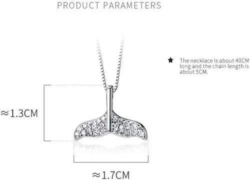 Vista 7 de Collar de plata de ley con forma de cola de sirena de cristal para mujeres y niñas delicada colgante de cola de ballena de delfín de peces