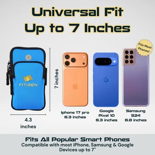 Vista 3 de Fitizen - Brazalete de teléfono para correr, color azul cielo, ajustable, resistente al agua, para iPhone y Android, para el ciudadano activo