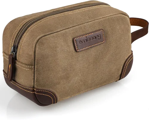 Vista 13 de emissary Neceser de viaje para hombre de cuero y lona, neceser de viaje para hombre, kit dopp de cuero y lona para hombres, bolsa de afeitar para 2