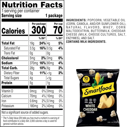Vista 3 de Smartfood Palomitas de maíz, Cheddar Blanco, 1.875 onzas (paquete de 6)