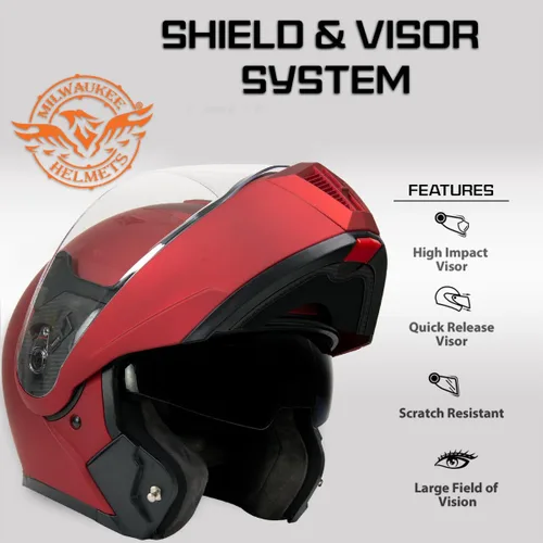 Vista 5 de Milwaukee Helmets MPH9827DOT Cypher - Casco modular de motocicleta avanzado rojo plano con visera abatible, pequeño