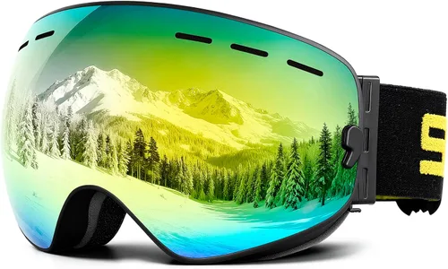 Vista 9 de SPOSUNE Ski Goggles Over Glasses for Men Women Youth, Large, Max-Vision Azul Vlt 14%