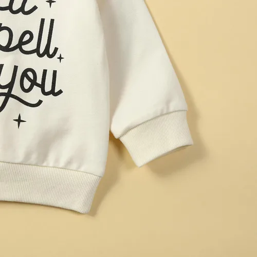 Vista 4 de Sudaderas para niños pequeños, trajes de Halloween, con estampado de letras, camisa de manga larga, cuello redondo, suéter de otoño