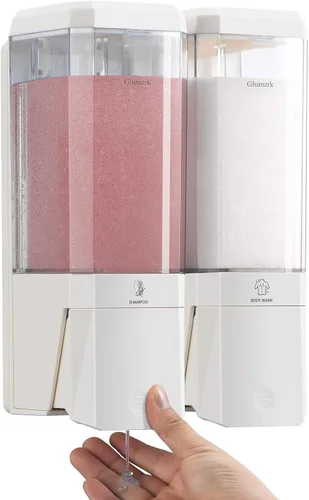 Vista 10 de Dispensador de champú y acondicionador, 2 cámaras, sin perforación, dispensador de champú para ducha, dispensador de jabón de ducha montado