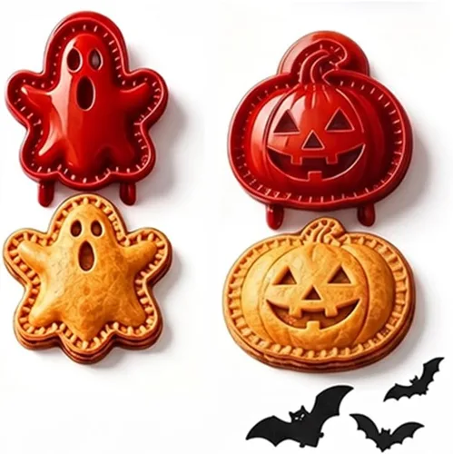 Vista 12 de Juego de moldes para tartas de mano de Halloween, suministros reutilizables E-4 piezas