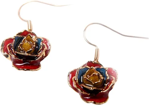 Vista 13 de Eternal Rose Pendientes colgantes de oro de 24 quilates con flor de rosa real para mujer Azul terciopelo