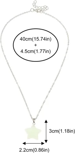 Vista 3 de Laye - Collar con colgante para mujer, luna en la oscuridad, estrella luminosa, collar con purpurina en la oscuridad, collar delicado de acero