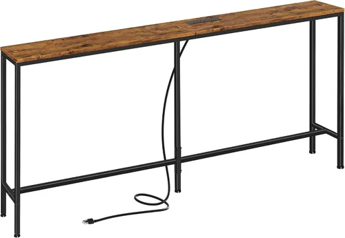 Vista 14 de SUPERJARE Mesa consola con tomacorriente, mesa de sofá de 63 pulgadas con estación de carga, mesa de entrada estrecha, mesa de pasillo delgada, mesa