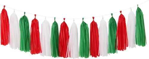 Vista 19 de Guirnalda de borlas negras y verdes plateadas – 15 piezas de suministros de fiesta de fútbol, borlas de graduación, decoraciones de fondo