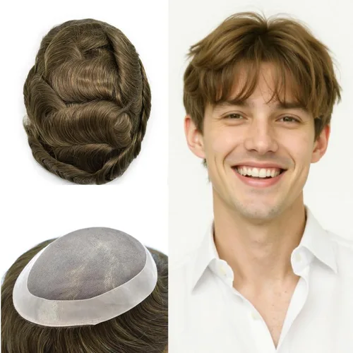 Vista 87 de Mens Toupee Hair Piece Real Human Hair Fine Mono Toupee para hombres Sistema de reemplazo de cabello para hombre Postizo Protesis Capilar Para