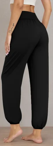 Vista 6 de UEU Pantalones deportivos de yoga con bolsillos para mujer, estilo harem cruzado, cintura alta, holgados, casuales, para descansar, para descansar