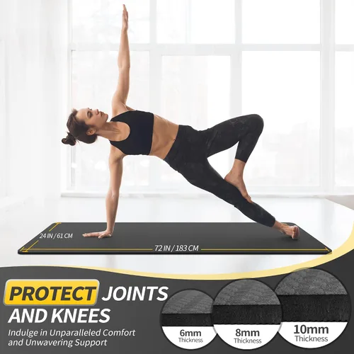 Vista 2 de CAMBIVO Tapete de yoga para mujeres, hombres y niños, 1/3, 1/4 y 2/5 pulgadas, extra grueso, antideslizante, 72 x 24 pulgadas, tapete de yoga