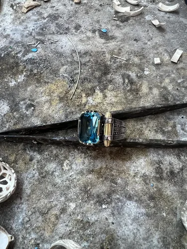 Vista 4 de Anillos de plata de ley 925 para hombre, anillo de aguamarina, anillos para hombre, joyería de aguamarina, anillos de sello para hombre, anillos