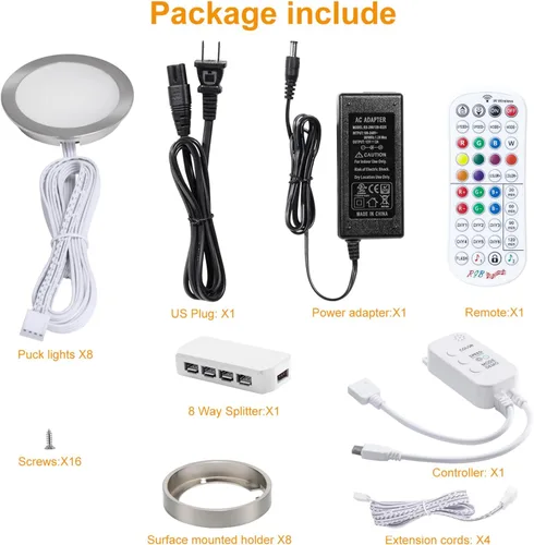 Vista 3 de LABOREDUCER Luces RGB para debajo del gabinete, paquete de 8 unidades controladas por aplicación y sincronización de música, luz de disco RGB