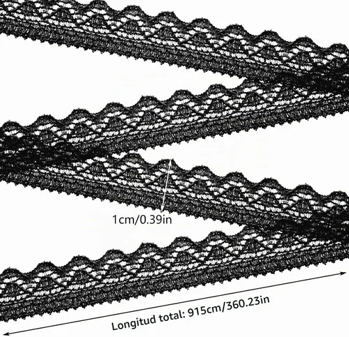 Vista 2 de Ribete de encaje negro de 10 yardas, cinta de encaje de ganchillo de 0.39 pulgadas para manualidades, cordones elásticos anchos para decoración