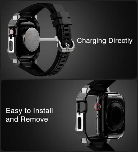 Vista 4 de ULTIMAL Compatible con Apple Watch de 1.929 in/1.772 in/1.732 in, correa deportiva resistente con carcasa de acero inoxidable resistente, correa