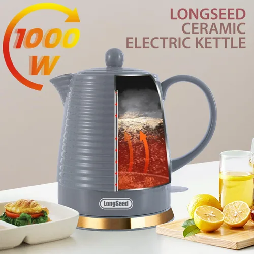 Vista 6 de Hervidor eléctrico de cerámica, 1.2L/1000W, apagado automático, sin BPA, diseño antiquemaduras, rotación de 360 grados, hervidor de té eléctrico