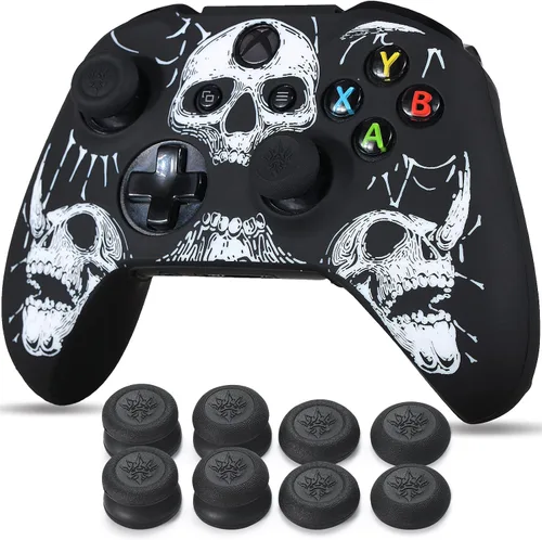 Vista 2 de 1 funda de silicona tallada con láser para Xbox One SX Controller (calaveras blancas) con empuñaduras exclusivas para el pulgar x 8