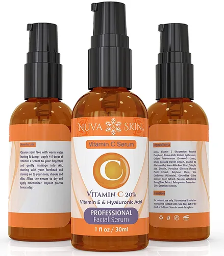 Vista 2 de Suero de vitamina C para la cara, suero facial Vitamina C y ácido hialurónico, suero antienvejecimiento, suero iluminador, suero facial iluminador