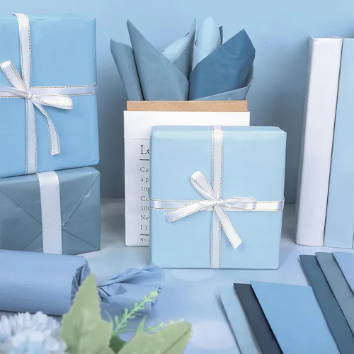 Vista 5 de Whaline 90 hojas de papel de seda azul polvoriento, papel de regalo azul degradado de 13.7 x 19.6 pulgadas, 6 colores sólidos para manualidades