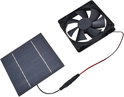 Vista 3 de Hyuduo Panel solar de 10 W, 10 W, doble ventilador, impermeable, panel solar para interiores y exteriores, con kit de ventilador de escape