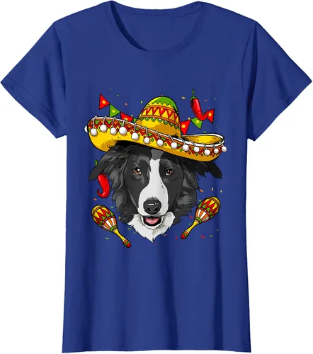 Vista 8 de Cinco de Mayo Border Collie Hombres Mujeres Niños Sombrero Camiseta Negro