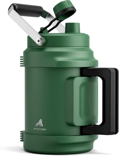 Vista 15 de POWCAN Botella de agua aislada de 64 onzas, tapa de boquilla de popote 2 en 1, mango doble, a prueba de fugas, mantiene el frío 48 horas, botella