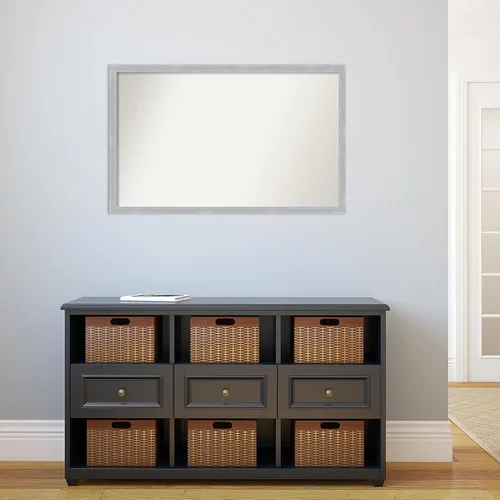 Vista 5 de Amanti Art Silver Bathroom Mirror for Over Sink, 24x38 Custom Made Grace Brushed Nickel Narrow Rectangle Vanity Mirror, Large Modern Wood Frame