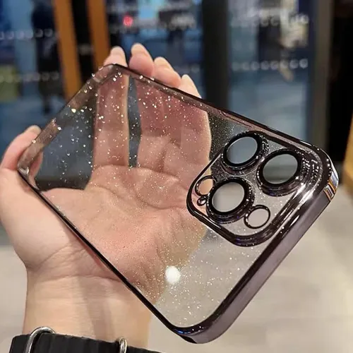 Vista 2 de Casechics Funda compatible con iPhone, marco electrochapado con purpurina, protección para el lente de la cámara, suave a prueba de golpes
