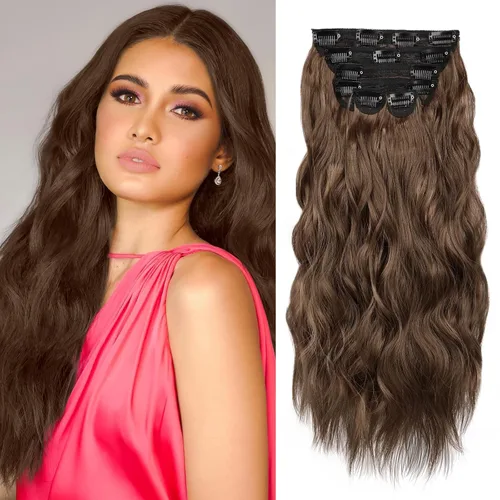Vista 15 de WECAN Extensión de cabello con clip, de 20 pulgadas, mezcla de rubio ceniza y rubio decolorado, 6 piezas, extensiones de cabello largo ondulado