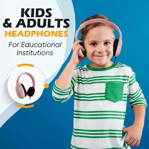 Vista 2 de Paquete de 5 auriculares de cuero con cable sobre la oreja con conector de 3.5mm, carcasa metálica ovalada, negro