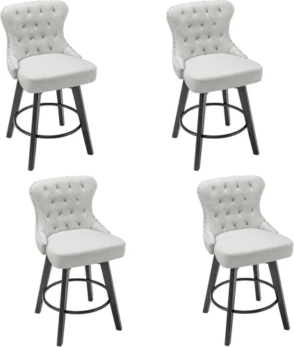 Vista 10 de Juego de 2 taburetes de bar giratorios de 360° con botón acolchonados, taburetes de bar tapizados de 26 pulgadas con patas de madera maciza
