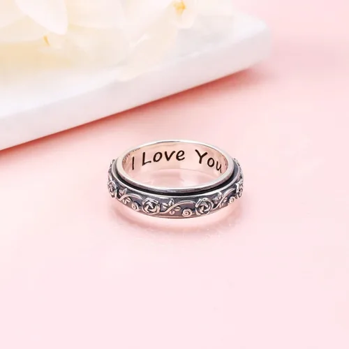Vista 2 de Anillos giratorios de plata de ley S925 para aliviar la ansiedad y el aburrimiento, TDAH, autismo, banda para mujeres y adolescentes, Plata Esterlina