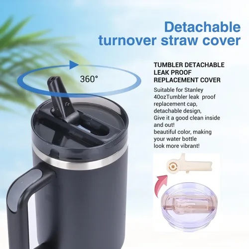 Vista 9 de Quencher ProTour - Vaso térmico de 40 onzas con asa - Botella de agua de acero inoxidable 100% a prueba de fugas aislada al vacío 2 tapas