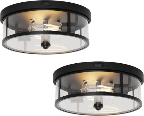 Vista 11 de Lámpara de techo empotrada para exteriores, luz de porche con sensor de movimiento de 12.5 pulgadas, enchufe E26 de 2 luces, hierro duradero