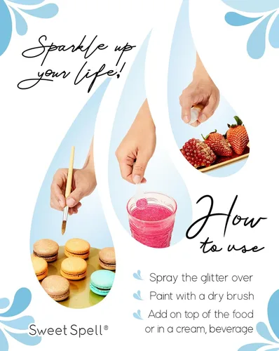 Vista 3 de Sweet Spell - Purpurina comestible (15g) - Destellos brillantes para bebidas, pasteles, cócteles - Purpurina 100% comestible y de grado alimenticio
