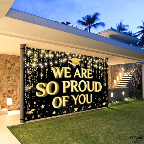 Vista 7 de KatchOn, XtraLarge We are So Proud of You Banner – 72 x 44 pulgadas Fondo de graduación negro y dorado 2026 para decoraciones de graduación 2026