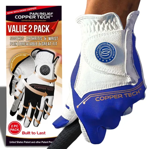 Vista 10 de Copper Tech Golf Gloves Men Right Handed Golfer Or Left Handed Golfer (2 Pack) Copper Compression Joint Support Flexible & Comfortable Fit with