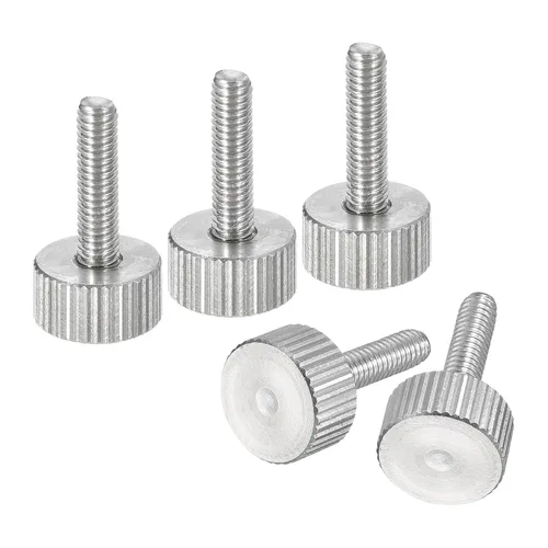 Vista 29 de uxcell M3x6mm Tornillos de pulgar moleteados, 5 piezas de acero inoxidable 304, cabeza plana moleteada, tornillos de pulgar roscados completamente