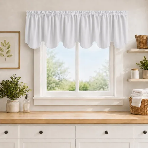 Vista 59 de Aquazolax Half Window Curtains 24 Inch Length, 28" Wide Rod Pocket Small Window Treatment for Kitchen, Bathroom, Camper, Beige, 2 Panels Set