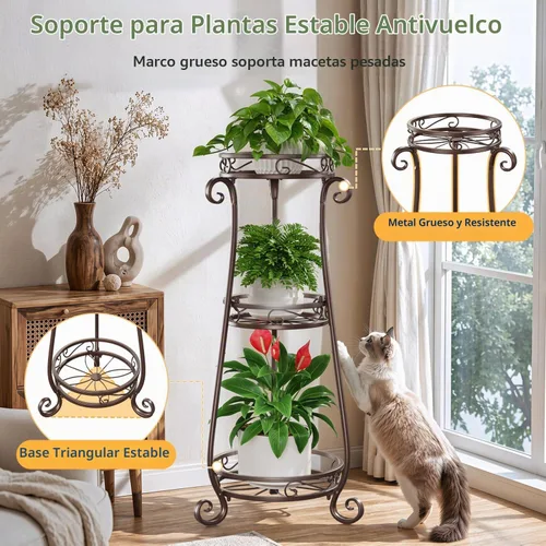 Vista 5 de LASZOLA 3 Tiers Metal Corner Plant Flower Stand Tall Indoor Outdoor, Bronze Bronce