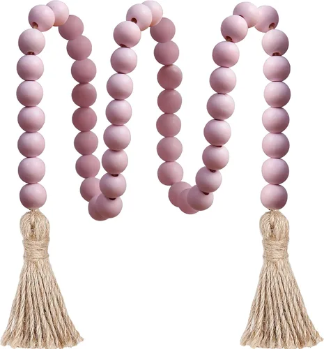 Vista 13 de Meplait - Guirnalda de cuentas de madera de 39 pulgadas estilo granja con borlas, cuentas versátiles de oración estilo boho chic para colgar