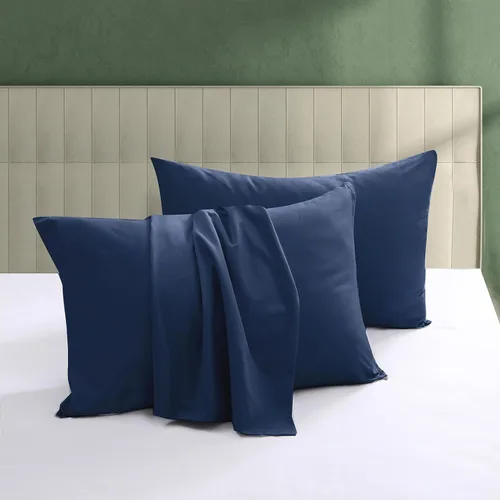 Vista 19 de Juego de 2 protectores de almohada 100% algodón egipcio, 600 hilos tamaño estándar con cremallera, fundas refrescantes de tejido satinado, Beige