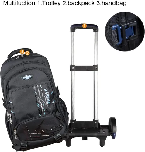 Vista 4 de VILINKOU Mochila con ruedas para niños y niñas, Azul, Equipaje, mochila, bolso